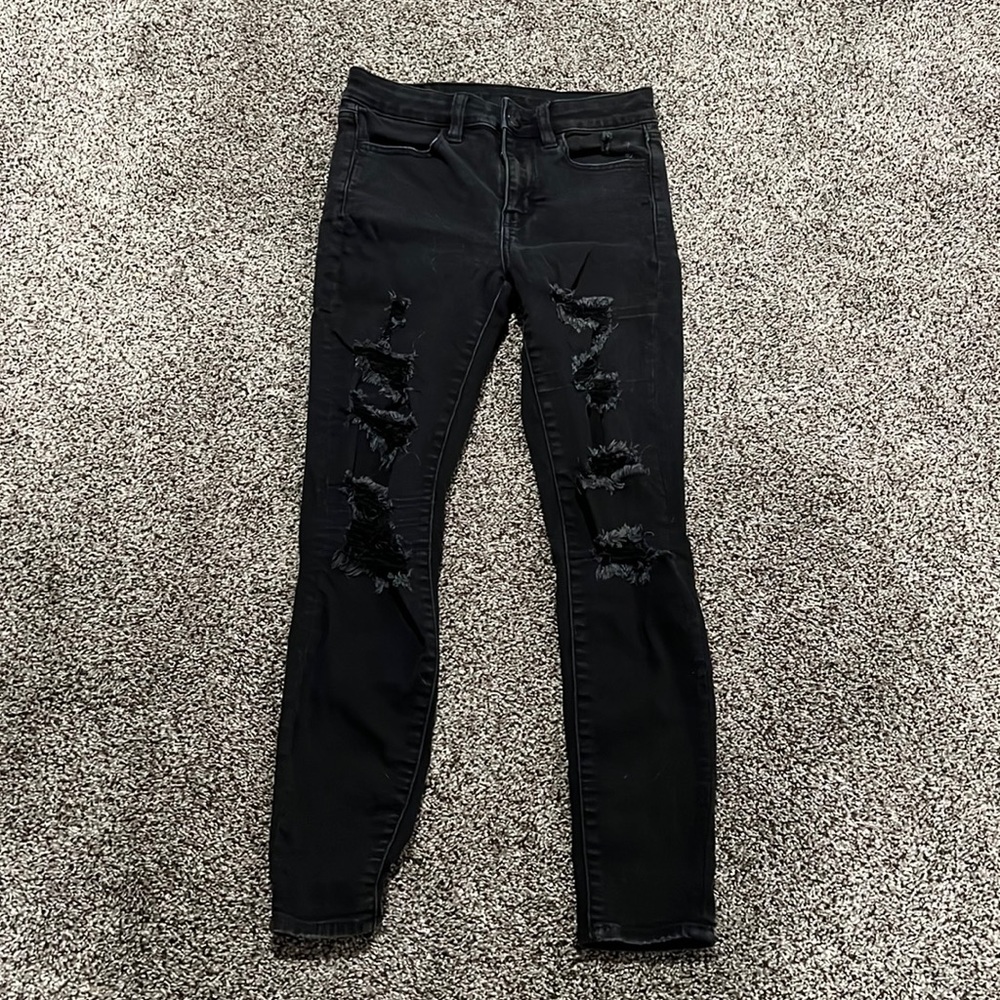 American Eagle Black High-Rise Jegging, Size: 2 short
